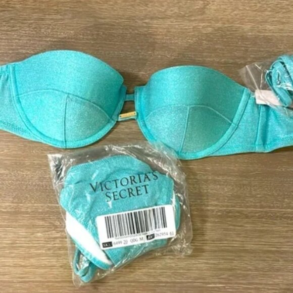 Victoria's Secret Swimsuit Bikini Sparkle blue green 32C / Medium High Leg - Picture 3 of 4